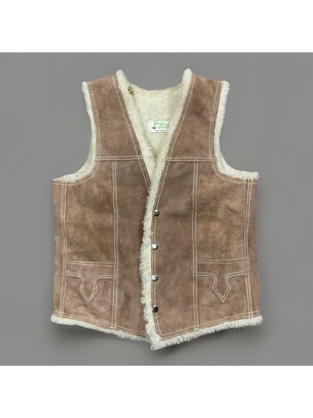 Vintage 1970s Western Genuine Leather Suede Sherpa Lined Vest Size 36 Cowboy